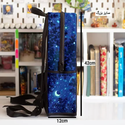 کوله پشتی طرح ماه بنفش و جامدادی - Image 2
