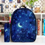 کوله پشتی طرح ماه بنفش و جامدادی