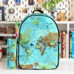 کوله پشتی طرح نقشه جهان کد 2 و جامدادی - Image 2