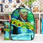 کوله پشتی طرح ونگوگ کلاژ و جامدادی - Image 2