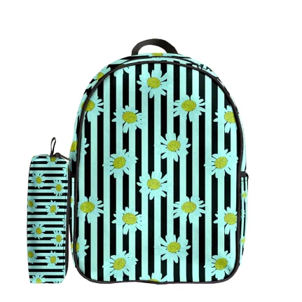 کوله پشتی طرح گل بابونه و جامدادی - Image 1