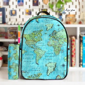 کوله پشتی طرح نقشه جهان کد 3 و جامدادی